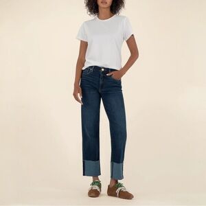 NEW Kut From The Kloth Fay Jeans Size 00 High Rise Straight Leg Raw Cuffed Hem